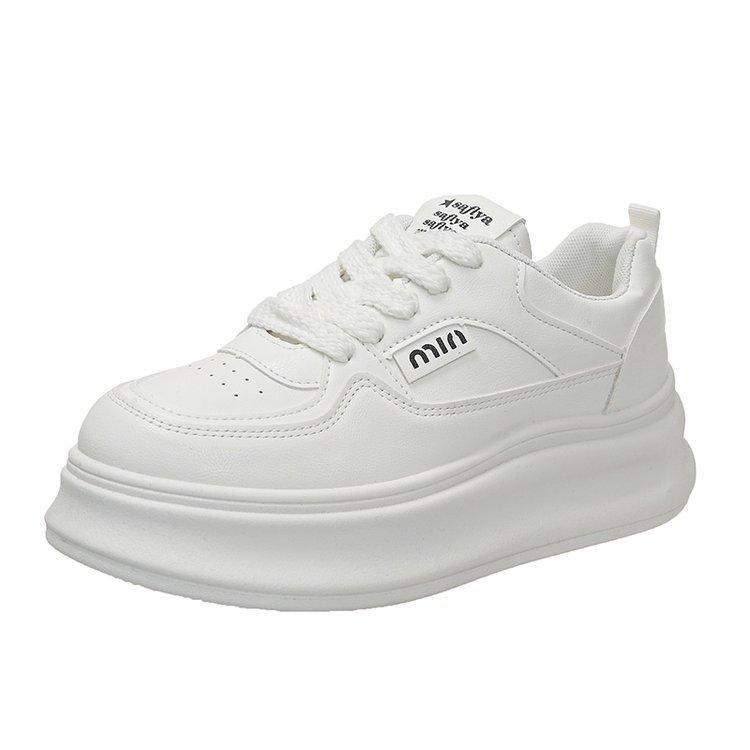 

Новые универсальные белые туфли-бублики, женские весенне-осенние черно-белые туфли на толстой подошве 2024 года, новые повседневные спортивные туфли с увеличенным каблуком 36 белый