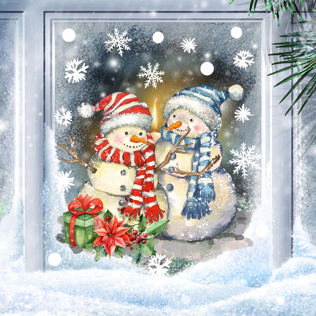 Cartoon Snowman Snowflake Christmas Decorative Window Stickers