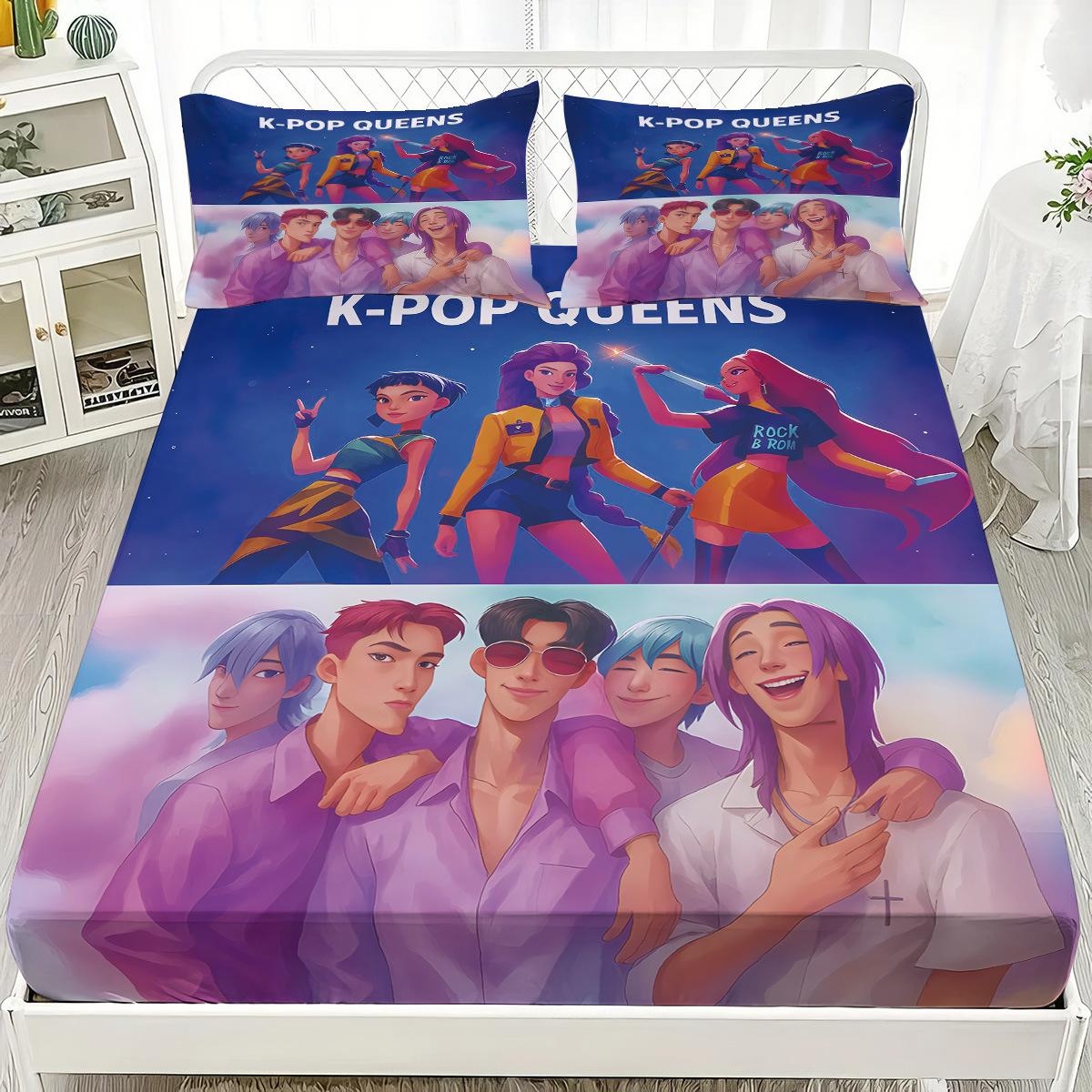 

Простирадло на гумці Saja Boys Team з принтом DemonHunters, без серцевини, Набір простирадл на гумці різних розмірів, М який покривало, Декор для спальні, Постільна білизна 100x200x30cm-2pcs