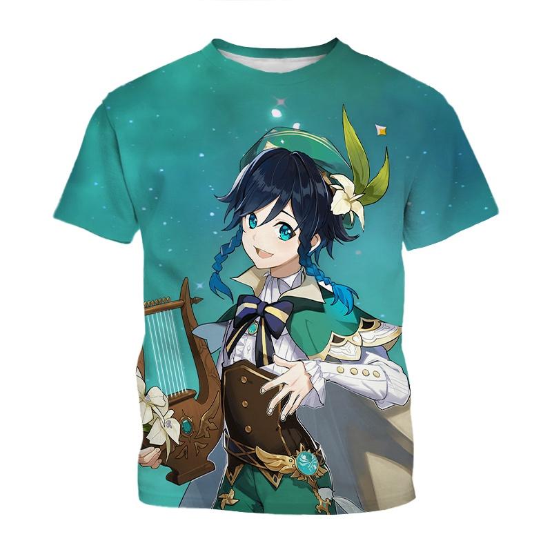 Round Neck 3D Genshin Impact Anime Character Printed Casual Short Sleeved Women's T-shirts - Soft Medium Stretch Fabric Summer Relaxed Fit Clothing