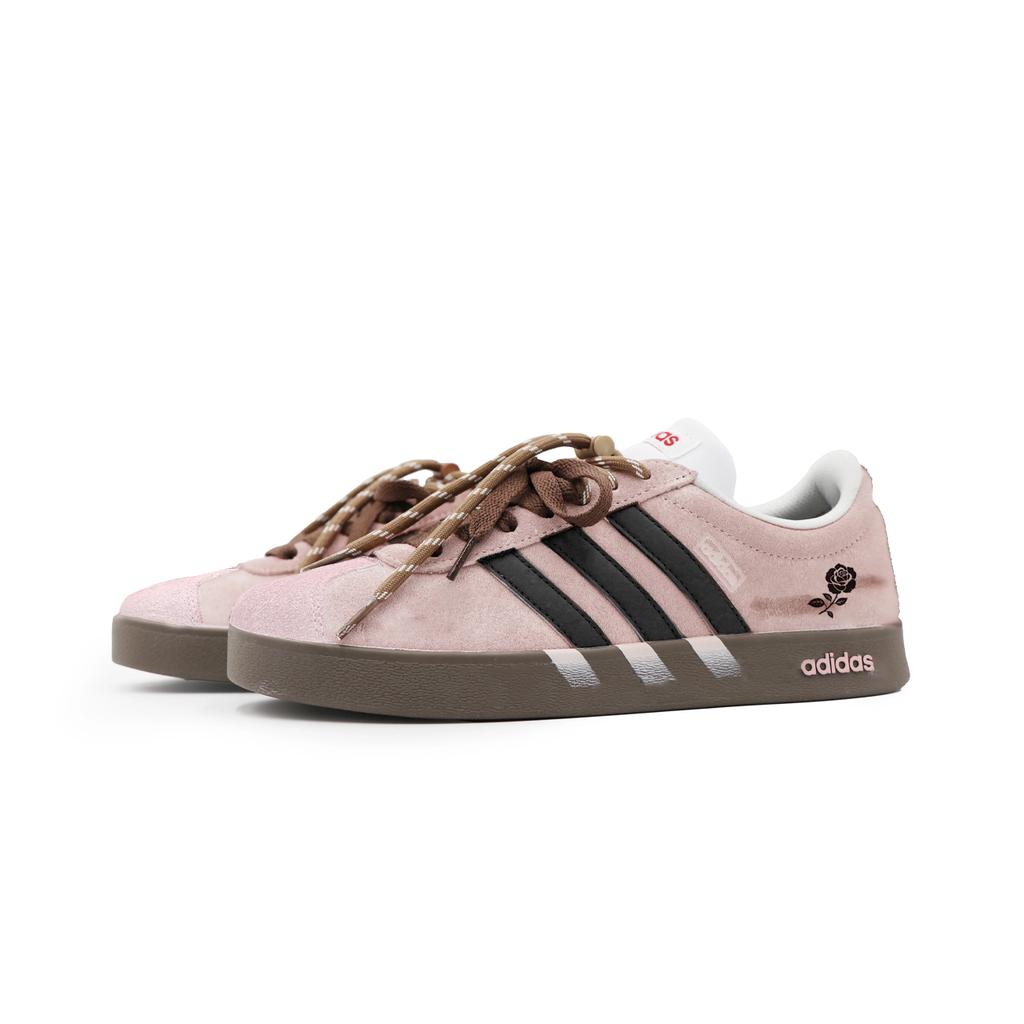 Adidas VL COURT 2.0 Ruin Rose Suede Balance Lightweight Low top Skateboard Shoes Women's Black Pink Urban Chic Style JS3003(Team1276)