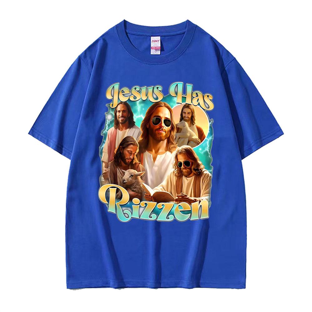 Jesus Has Rizzen He Ls Rizzin Funny Christian Religious Tee Shirt Men Women Comfort Tshirt Vintage Oversized T Shirt Streetwear