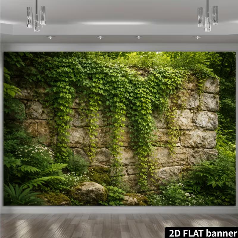 2D Fantasy Mondbeleuchtete Höhle Kulisse, Wald Wasserfall Natur Landschaft Party Banner