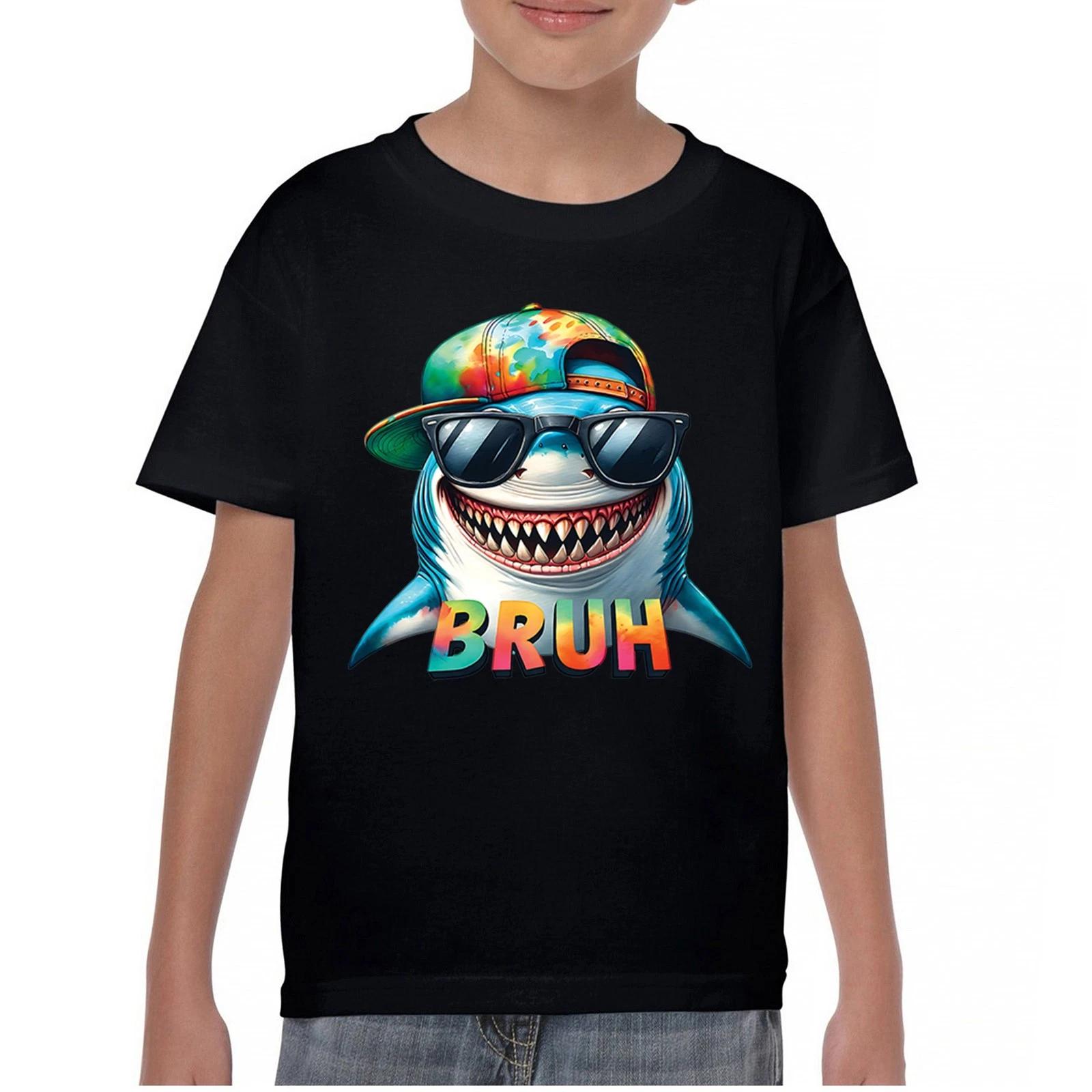 Bruh Shark Youth kids boys T-Shirt Gen Z Goofy Tralalero Tralala Skibidi Sigma Kids 100
