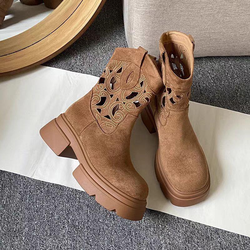 Fashion Summer Round Toe Hollow Platform Mid Calf Shoes Woman Gothic Cosplay 2025 New Winter Novelty Fashion Half High Boots for Women