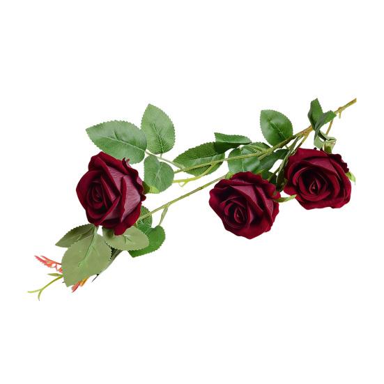 Artificial Rose Flower 3 Heads Full Blooming Fake Silk Roses Bouquet with Stem for DIY Vase Home Wedding Party Centerpiece