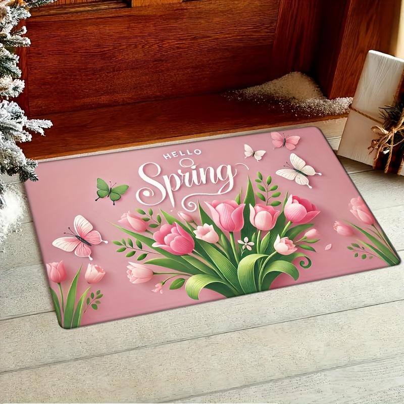 1Pcs Anti Fatigue Kitchen Rugs,  Pink Spring Tulip Print Waterproof Non-Slip Thick Cushioned Kitchen Mat Heavy Duty Comfort Standing Mat for Kitchen
