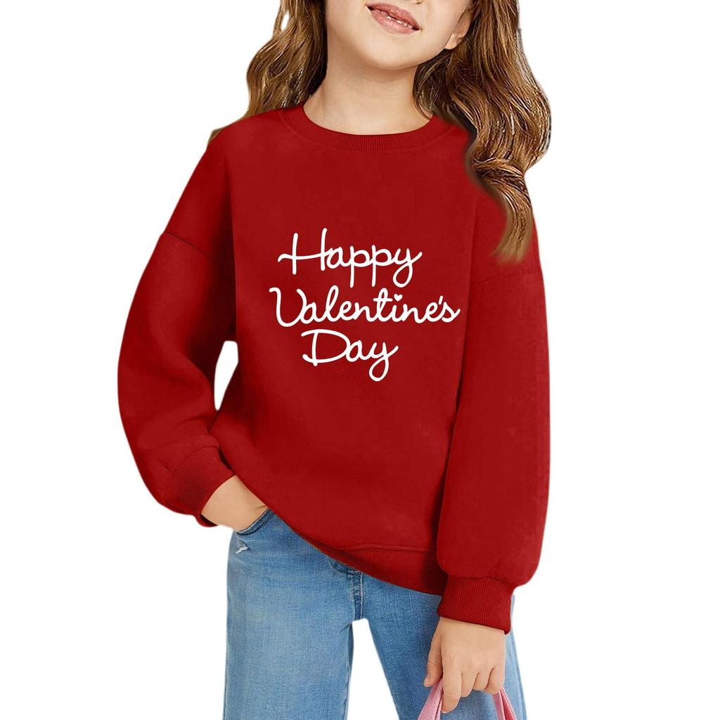 Girls Round Neck Pullovers For Kids Printed Baby Tops Valentine's Day