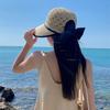 Hollow Out Round Dome Straw Hat Back Bowknot Decor Folding Wide Large Brim Pure Color Beach Hat Fashion Accessories