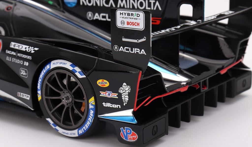 NEJVYŠŠÍ RYCHLOST Acura GTP IMSA Daytona 24 hodin 2023 2. místo vůz Konica Minolta Acura Dokončený produkt ARX-06 #10 v měřítku 1/18