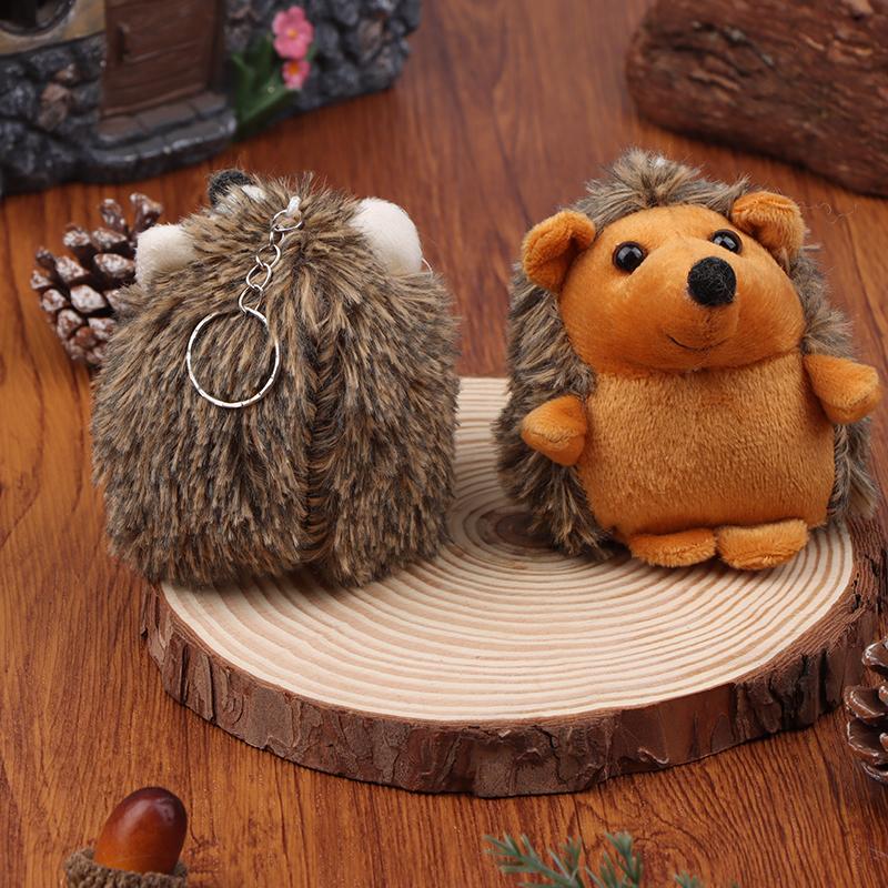 Soft Plush Hedgehog Doll Metal Keychain Brown Car Pendant Toy Keyring Decoration Phone Bag Pendant