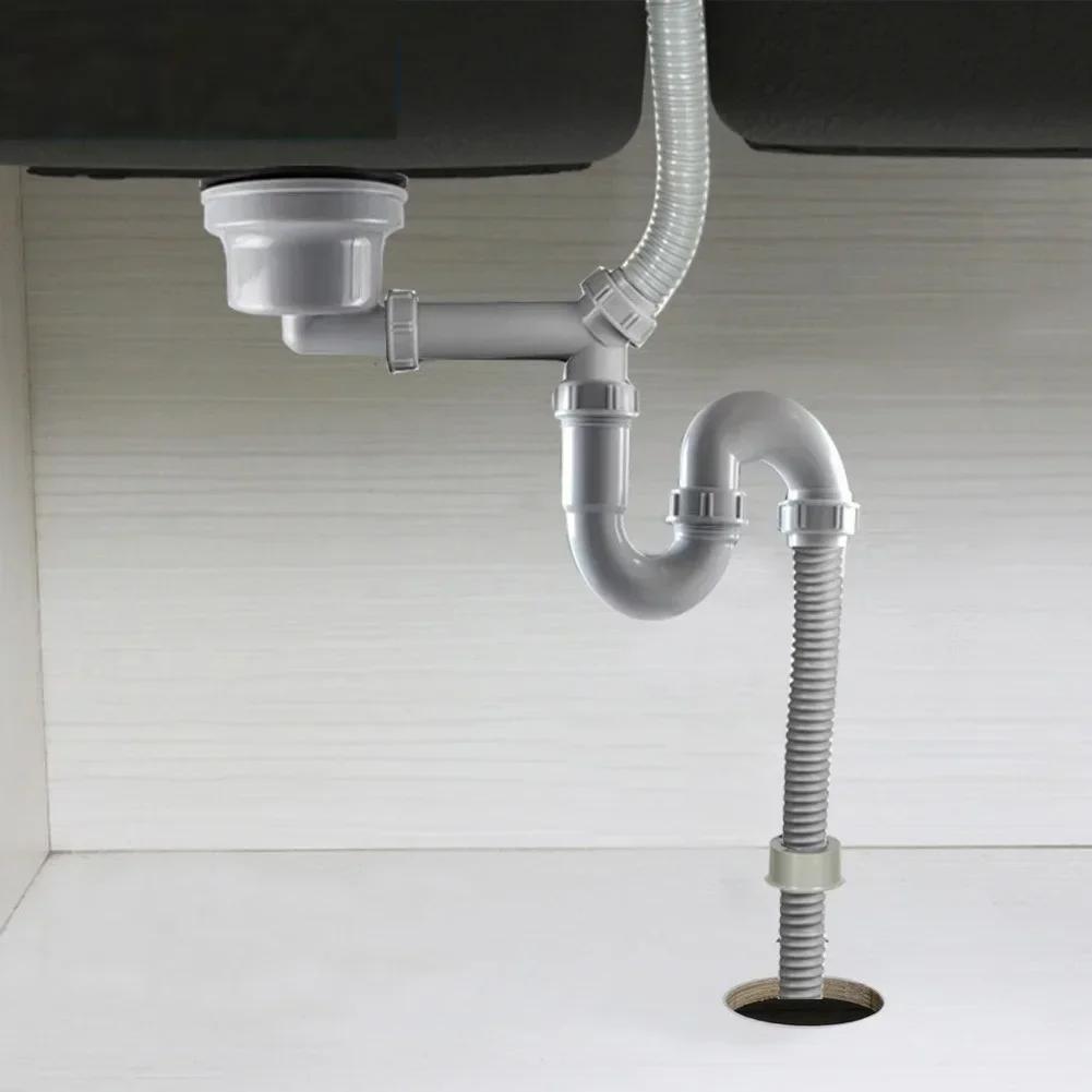 45mm Single Bowl Kitchen Sink Drain Pipe With U Bend Anti Smell Rear Drainage Filter Sink Strainer Hose Drain Pipe Plumbing