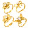 Stainless Steel Zircon Bow Flower Butterfly Ring for Women,18K Gold Plated Bowknot Opening Rings,Fashion Jewelry Gifts