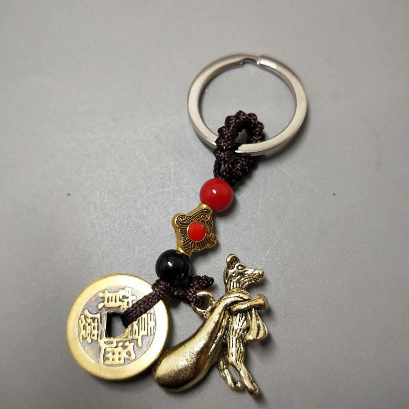 Brass Chinese Zodiac Keychain Handwoven Feng Shui Wealth Lucky Copper Coins for Small Business Owner Gift