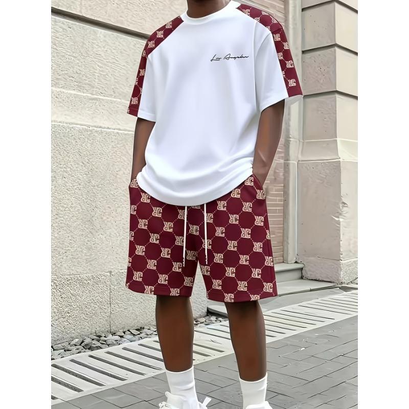 New Men s 3D Digital Printed Short-sleeved Suit Short-sleeved Shorts 2-piece Set S