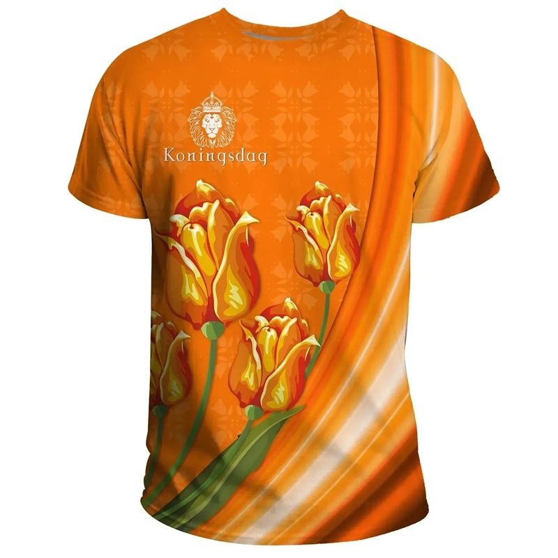 Netherlands Men s Tshirt Netherlands National Emblem Flag 3D Print Fashion O-Neck Tops Oversized Sports Short Sleeve Tee Shirts S
