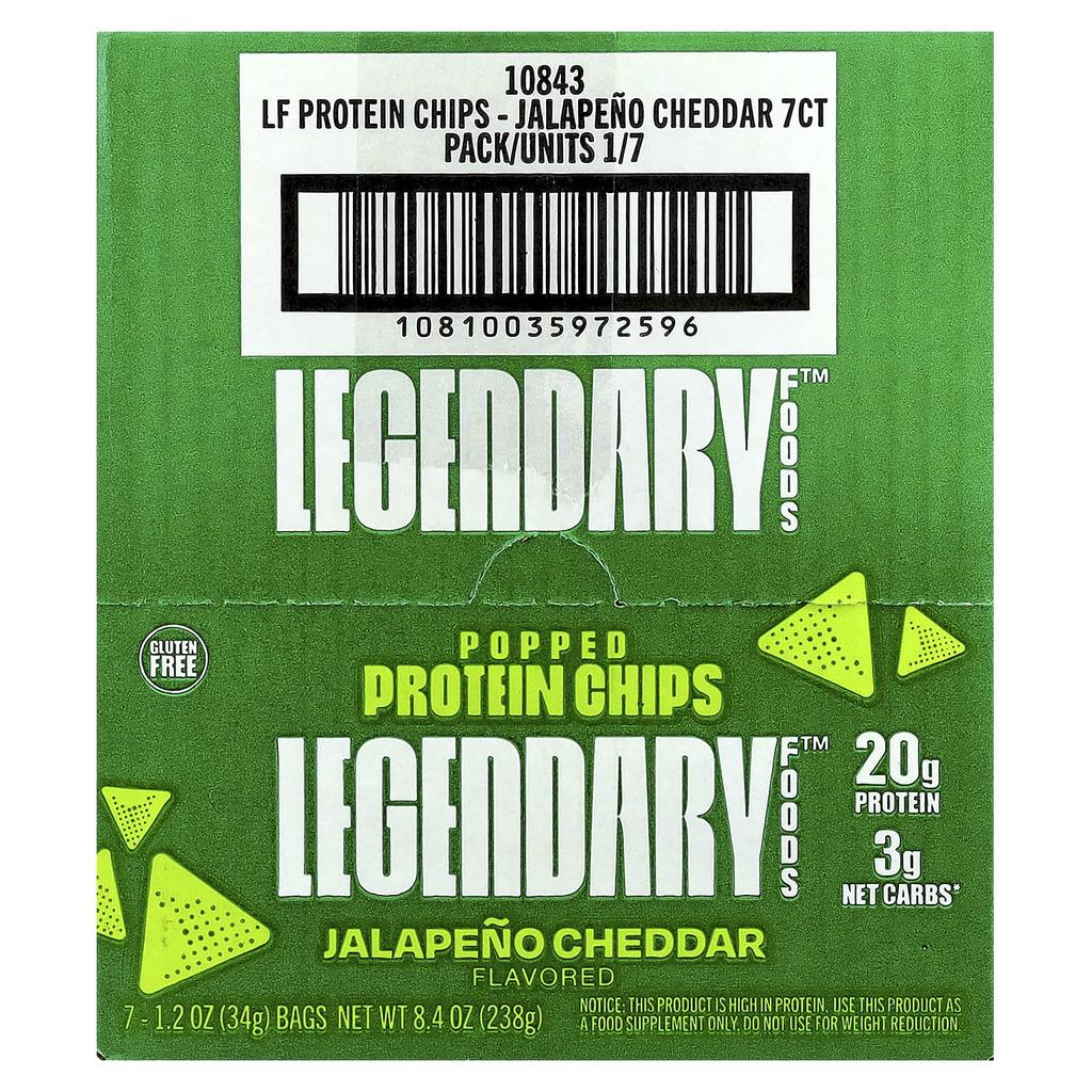 Popped Protein Chips, Jalapeno Cheddar, 7 Bags, 34G (1.2Oz) Each