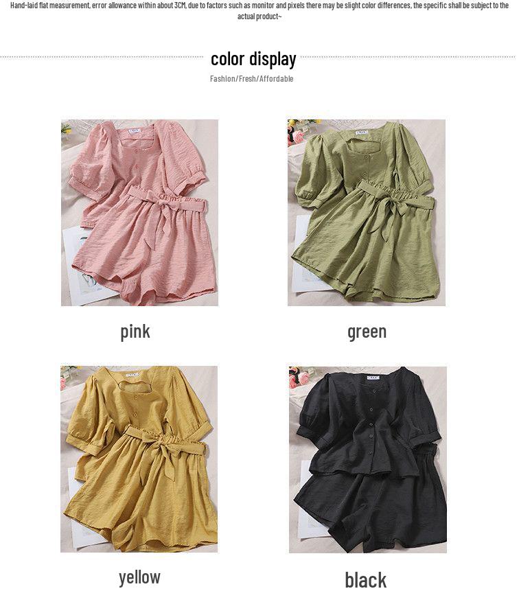 Petite Women's Square Neck Puff Sleeve Top & Elastic Waist Wide Leg Shorts Two-Piece Summer Set