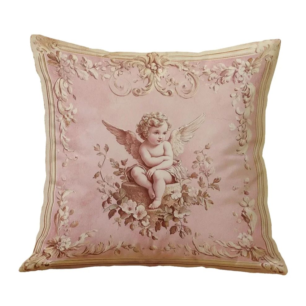 pc Pastel Pink Rococo Cherub Pillow Cover Polyester Sided Print Baroque Floral Ornate Art Cushion Elegant Victorian Decor
