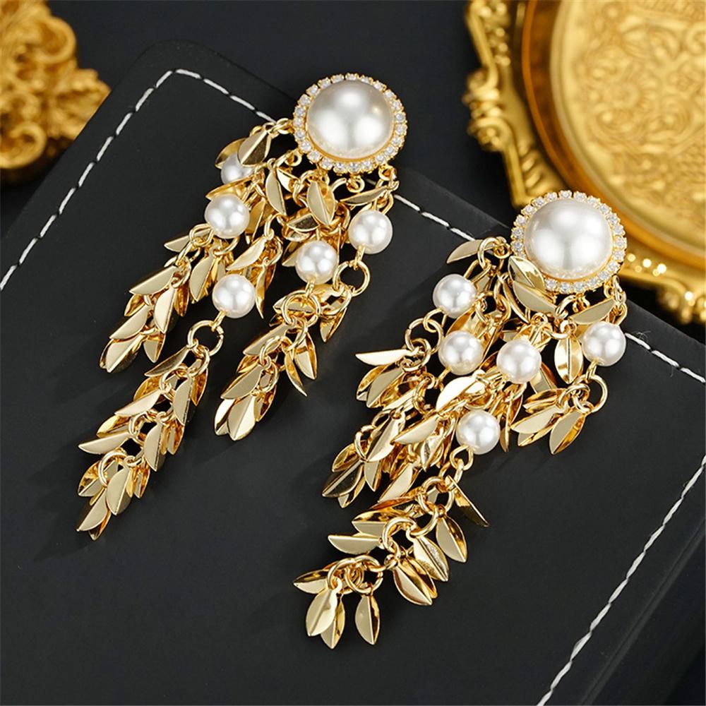 Charm Female White Pear Tree Leaf Drop Dangle Earrings Cute Gold Color Party Jewelry For Women