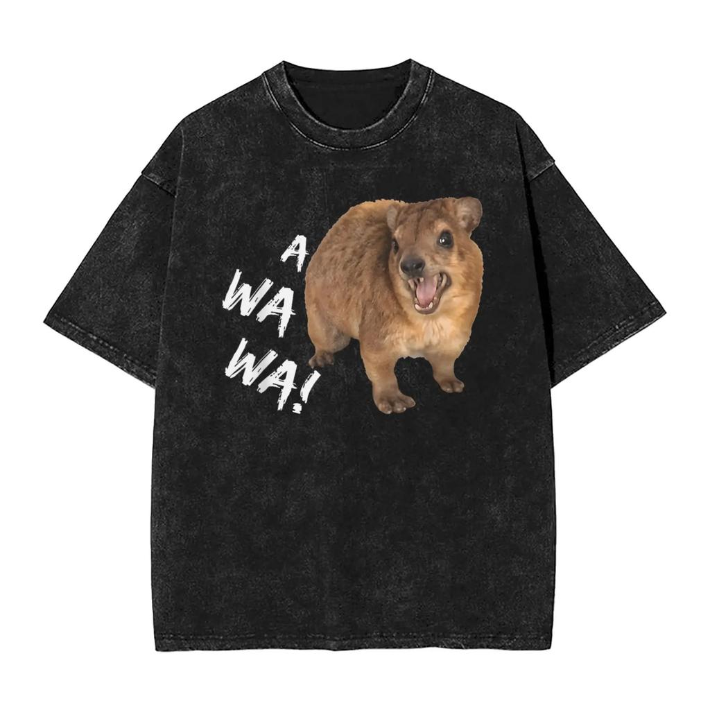 Arrival Rock Hyrax Awawa Cute Hyrax Meme Washed Mens Women Clothes Tee Shirt Graphic T-Shirts for Men Ropa Hombre