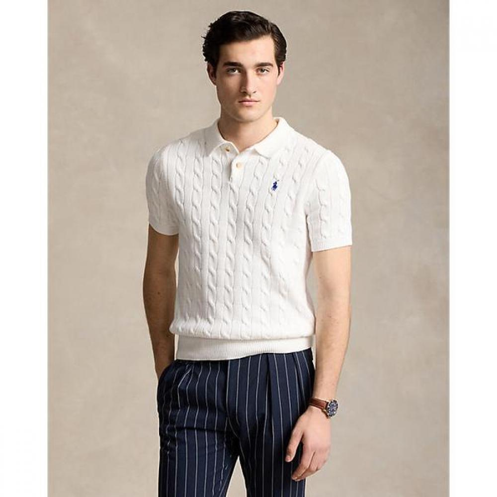 Polo Ralph Lauren Men Cable Knit Cotton Polo Collar Sweater  Mnposwe1n820028100 XS