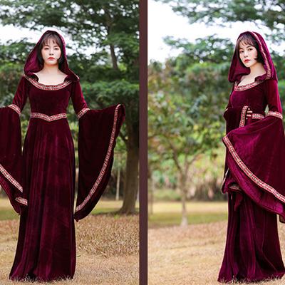 Sudadera con capucha gótica Retro Medieval para mujer, falda larga de bruja, vestido de fiesta de lujo, disfraz de vampiro para Halloween y adultos