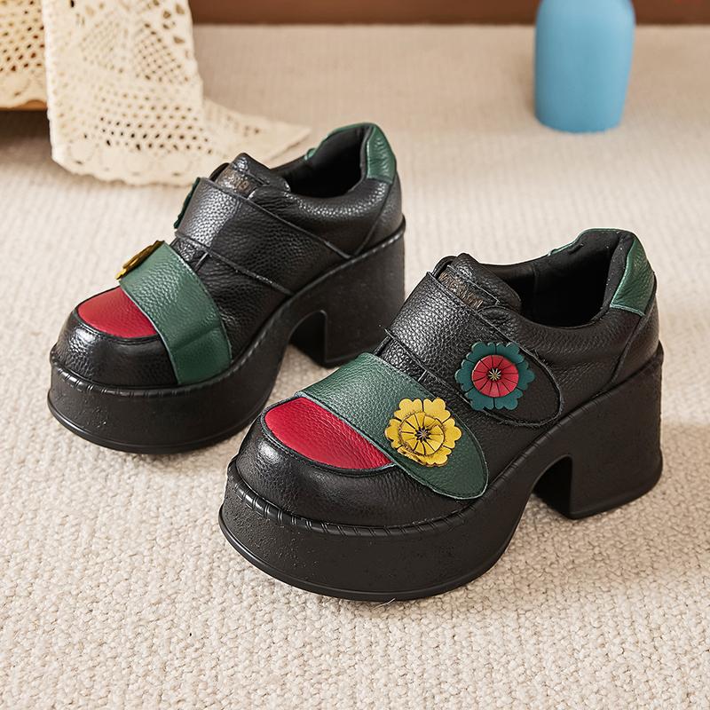 Fashion GKTINOO Handmade Retro Style Women Platform Shoes Spring Summer Genuine Leather Wedges Heel Pumps Casual Shoes