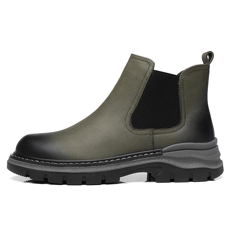 Fashion men's casual chelsea boots grey autumn winter shoes cowboy original leather boot youth street style platform ankle botas hombre