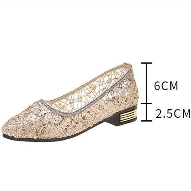 Women Thick Heel Sandals Ladies Mesh Hollow-out Pointed Single Shoes Children Middle Heel Work Shoes Footwear