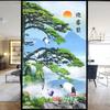 No Glue Privacy Windows Film Decorative Chinese Flower Painting Stained Glass Static Cling Frosted Window Stickers