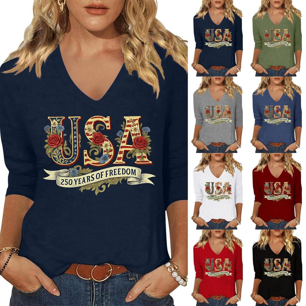 Women's Fashion Casual Independence Day Print Top