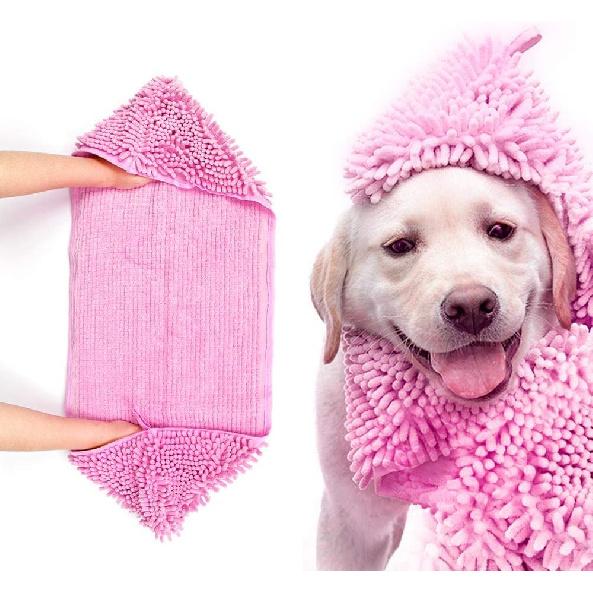 Dog Towel - Microfiber Super Shammy with Hand Pockets, Ultra Absorbent Quick Dry Pet Bath Towels for Small, Medium, Large Dogs and Cats (Medium, 24''