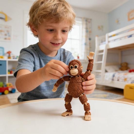 Articulated Monkey Figurine with Movable Joints 3D Printed Cute Monkey Figurine Collectible Fidget Desk Toy for Home Office