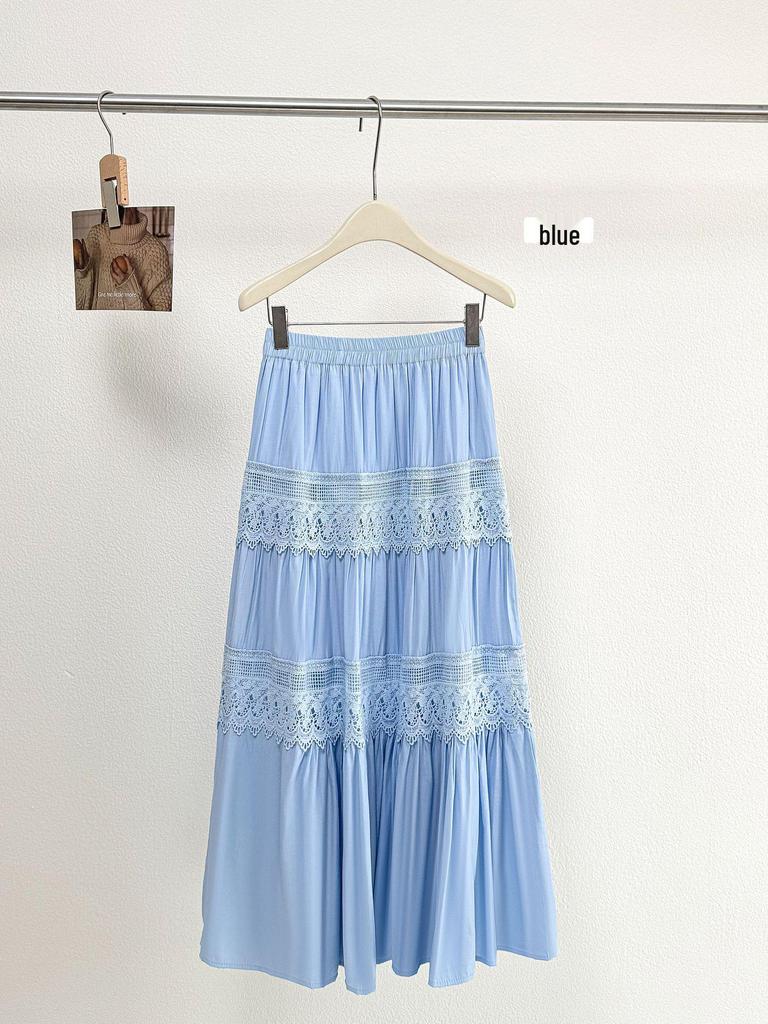 Chic Floral Lace A-Line Vacation Skirt with Wide Hem