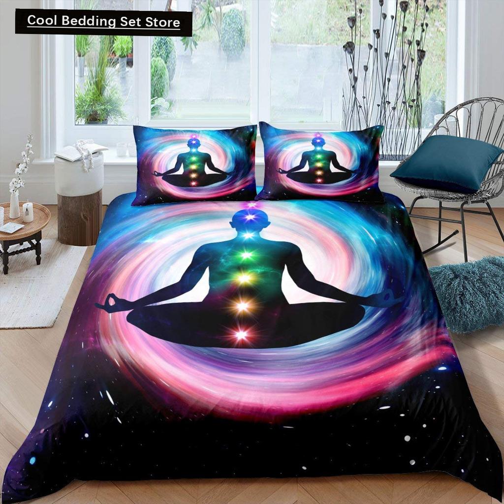 Bohemian King Queen Duvet Cover Yoga Comforter Cover Chakra Meditation Hamsa Eye Bedding Set Exotic Boho Polyester Quilt Cover