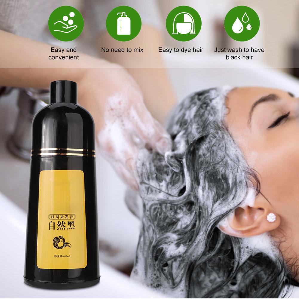 400ml Natural Plant Black Hair Shampoo Hair Dye Black Coloring Shampoo Hair Care ShampooBlack 400ml
