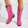 Large size medium heel embroidered medium tube sleeve knight boots pink fashion boots autumn and winter