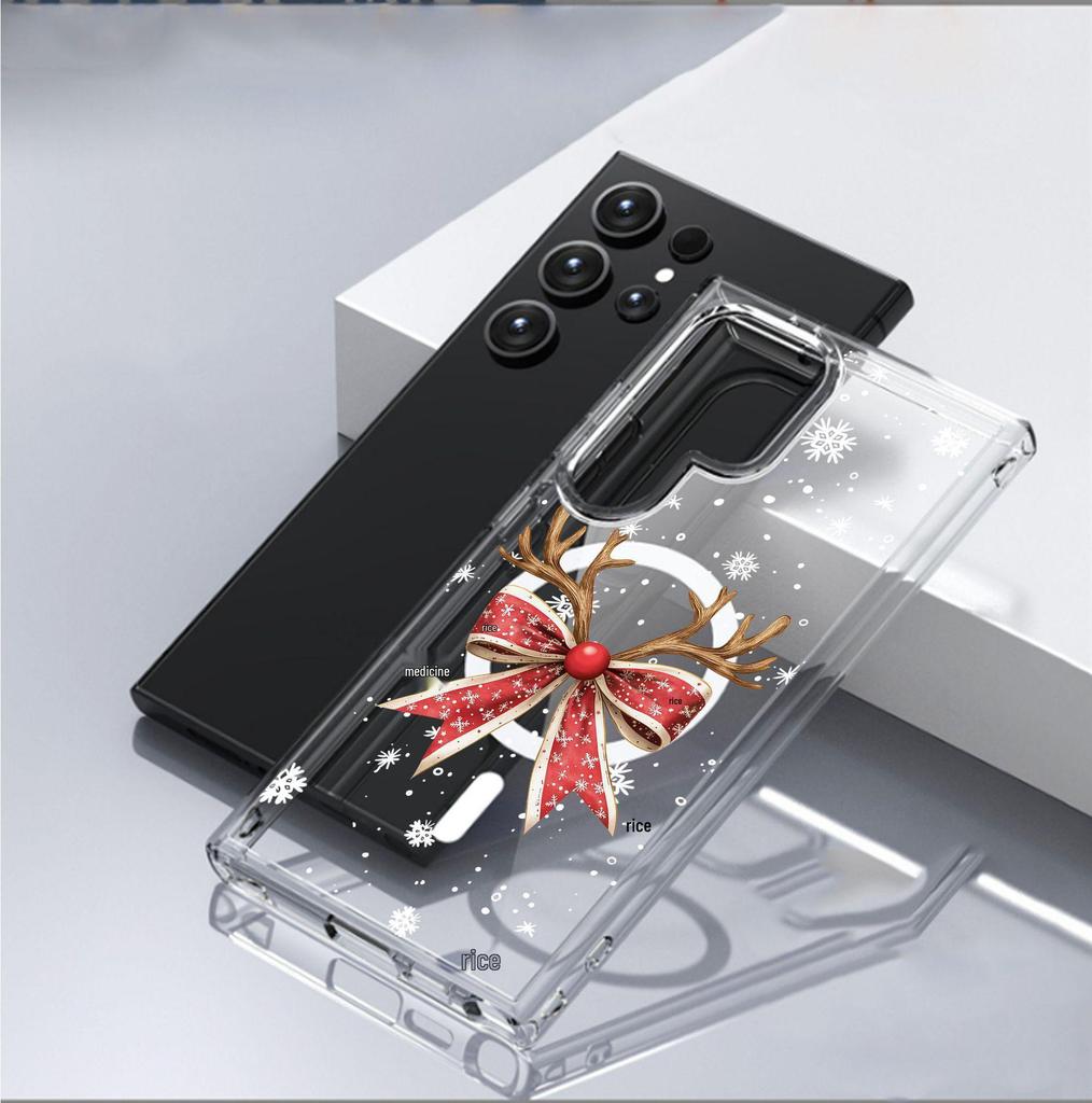 Bowknot Antler Magnetic Transparent Case for iPhone 15/16/17 Pro Max