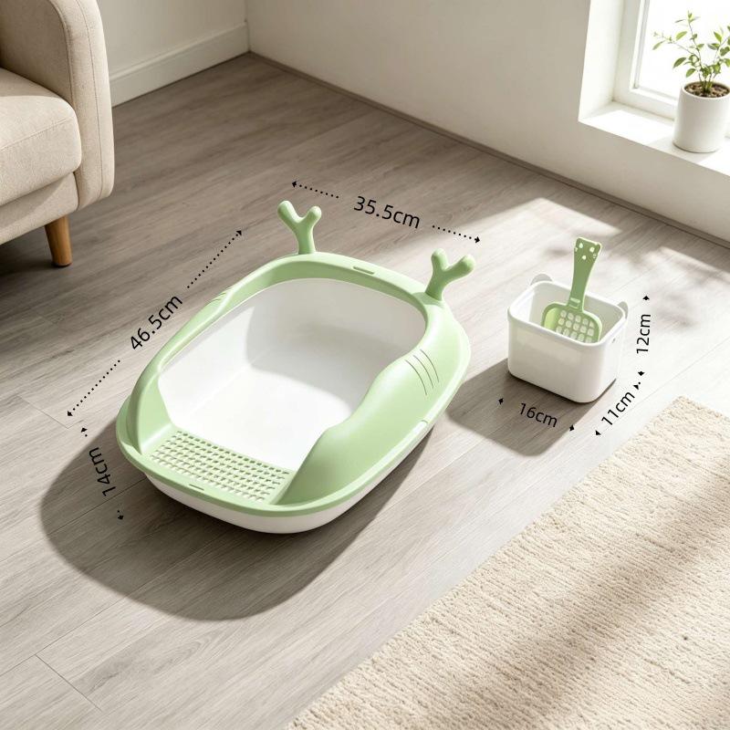 Extra Large Splash-Proof Semi-Enclosed Cat Litter Box for Kittens