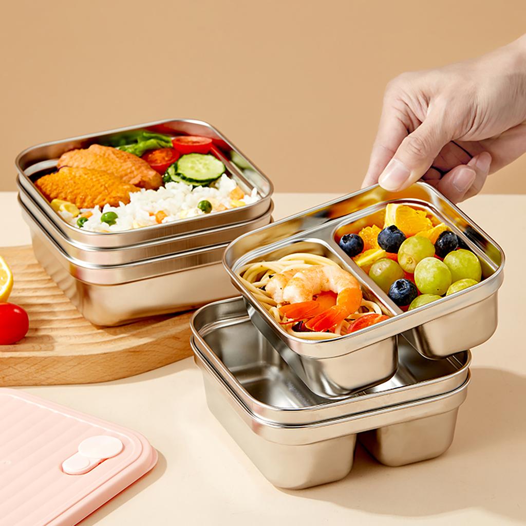 WORTHBUY 304 Stainless Steel Square Bento Lunch Box For  Kids Students Reusable Sealed Leak-proof Cold And Hot Food Container