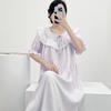 Douce robe de nuit fine en coton nuage et dentelle, longueur moyenne et longue, pour femme, été, nouvelle collection, dentelle respirante, manches courtes, ample et peut être portée à l'extérieur