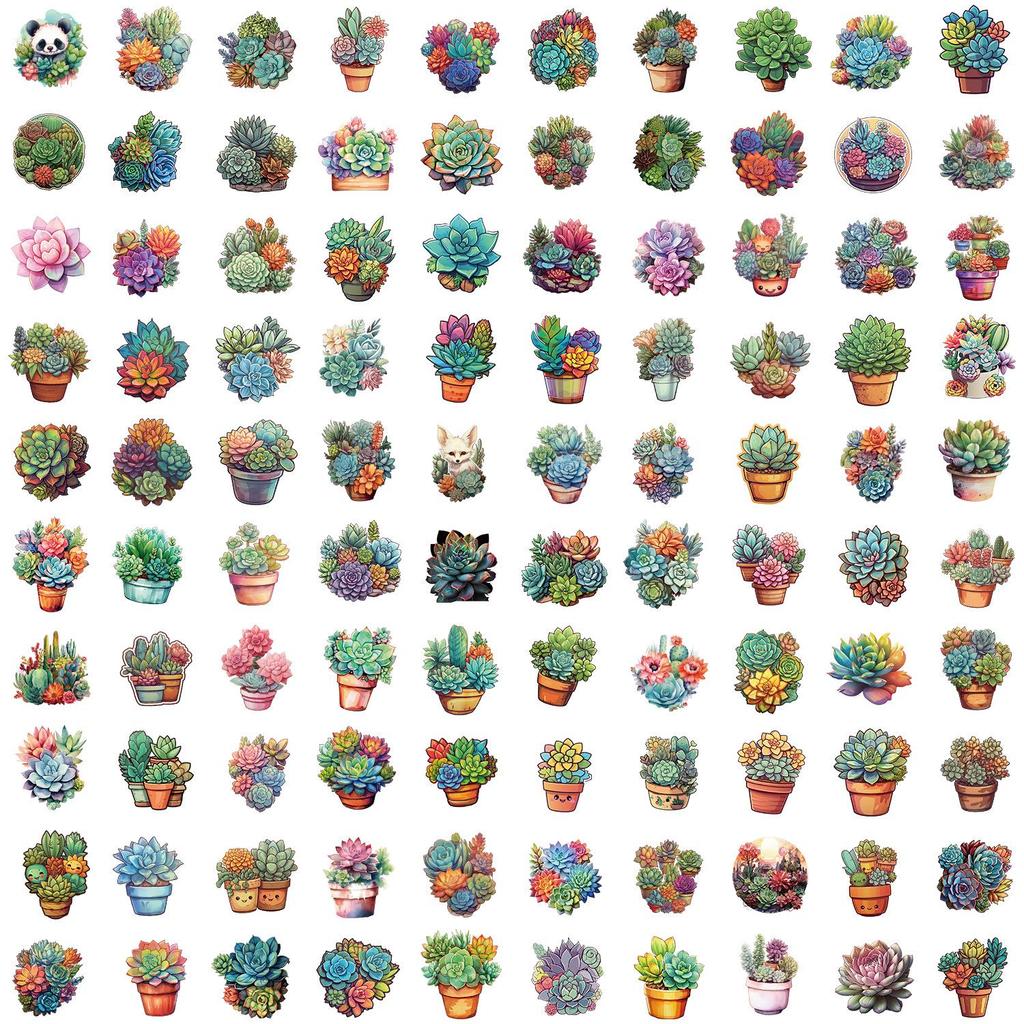 100 Waterproof Succulent Graffiti Stickers for Suitcases, Computers, and Guitars