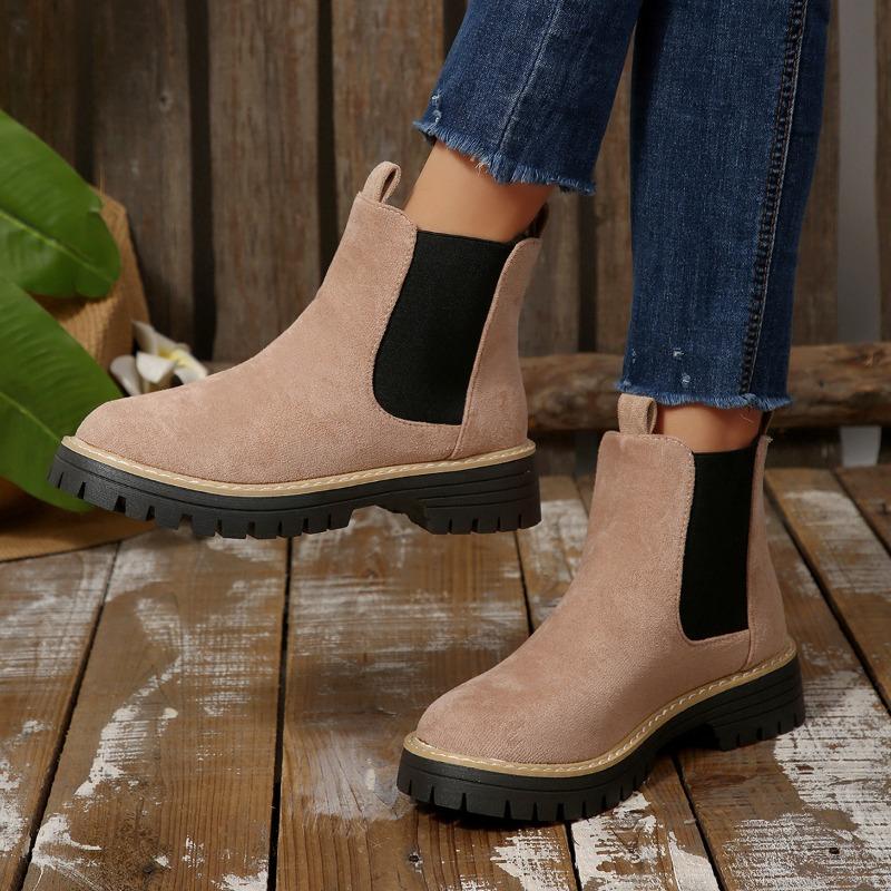 

Plus-size Shoes, Round-toed Ankle Boots, Women s Mid-top Elastic Boots 43 бежевый