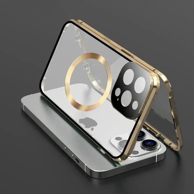 For Magsafe Case For iPhone 17 16e 15 14 13 12Pro Max Metal Magnetic Wireless Charging Lens Protection Double Sided Buckle Cover