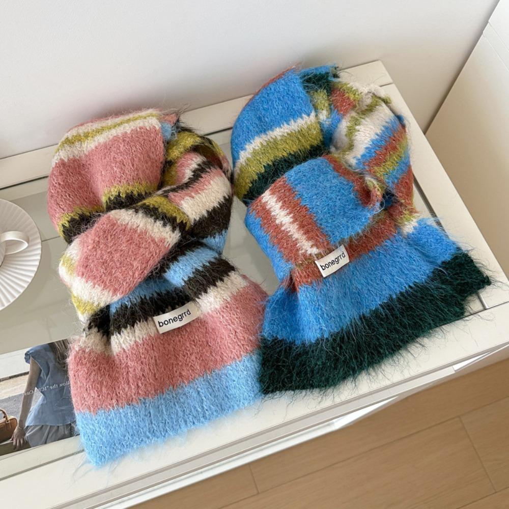 Colorful Neck Protection Knitted Scarf Stripe Cape Wraps Women Fashion Woolen Shawl