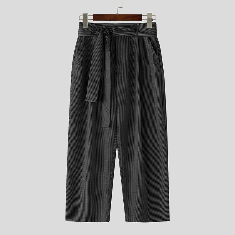 

INCERUN Мужские повседневные брюки гаремы на молнии спереди, с перекрученным полосатым принтом на талии S