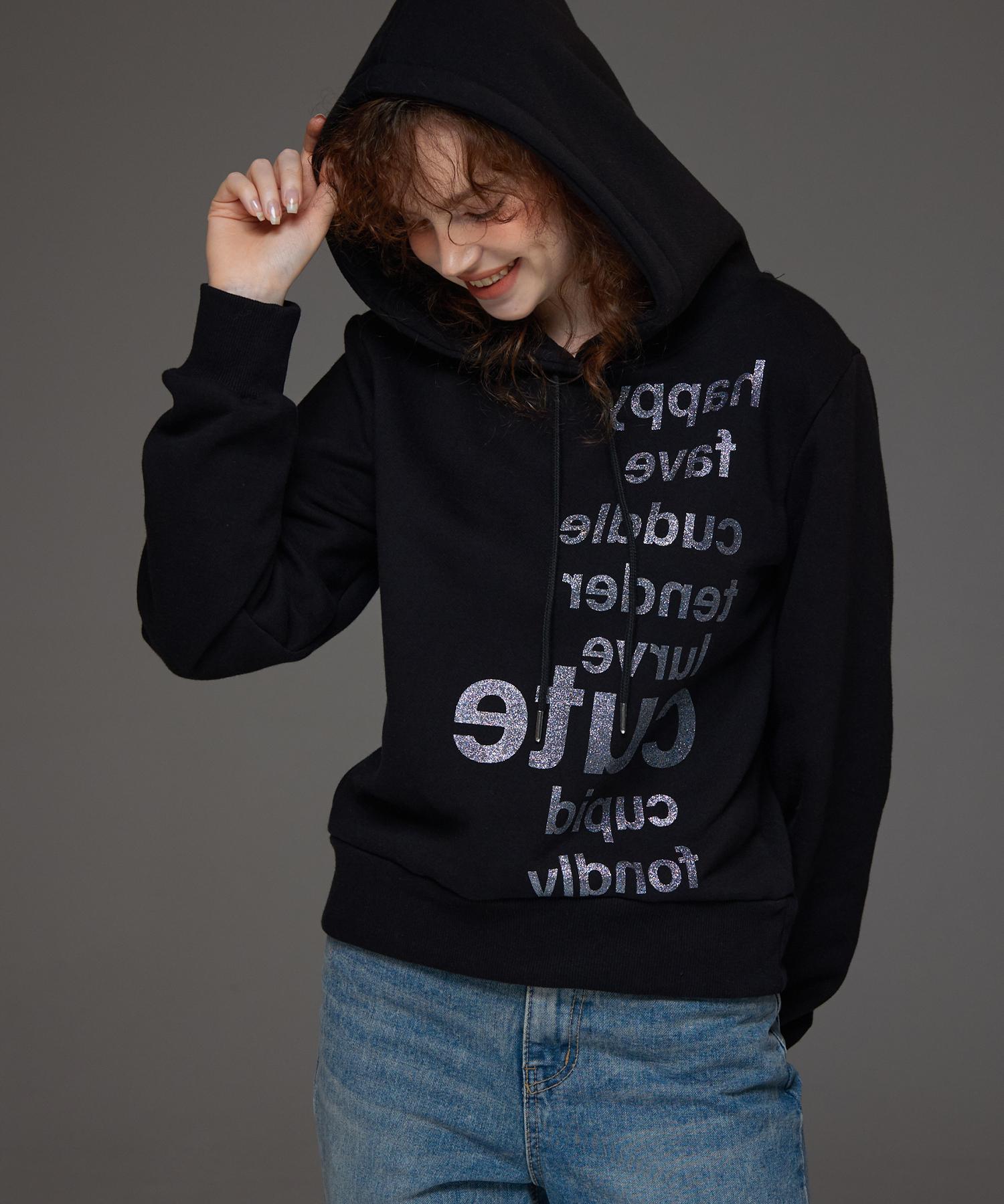 Awesome Studio Lettering Slim Hooded Sweatshirt Black Black/Black Free (Fleece-Lined)