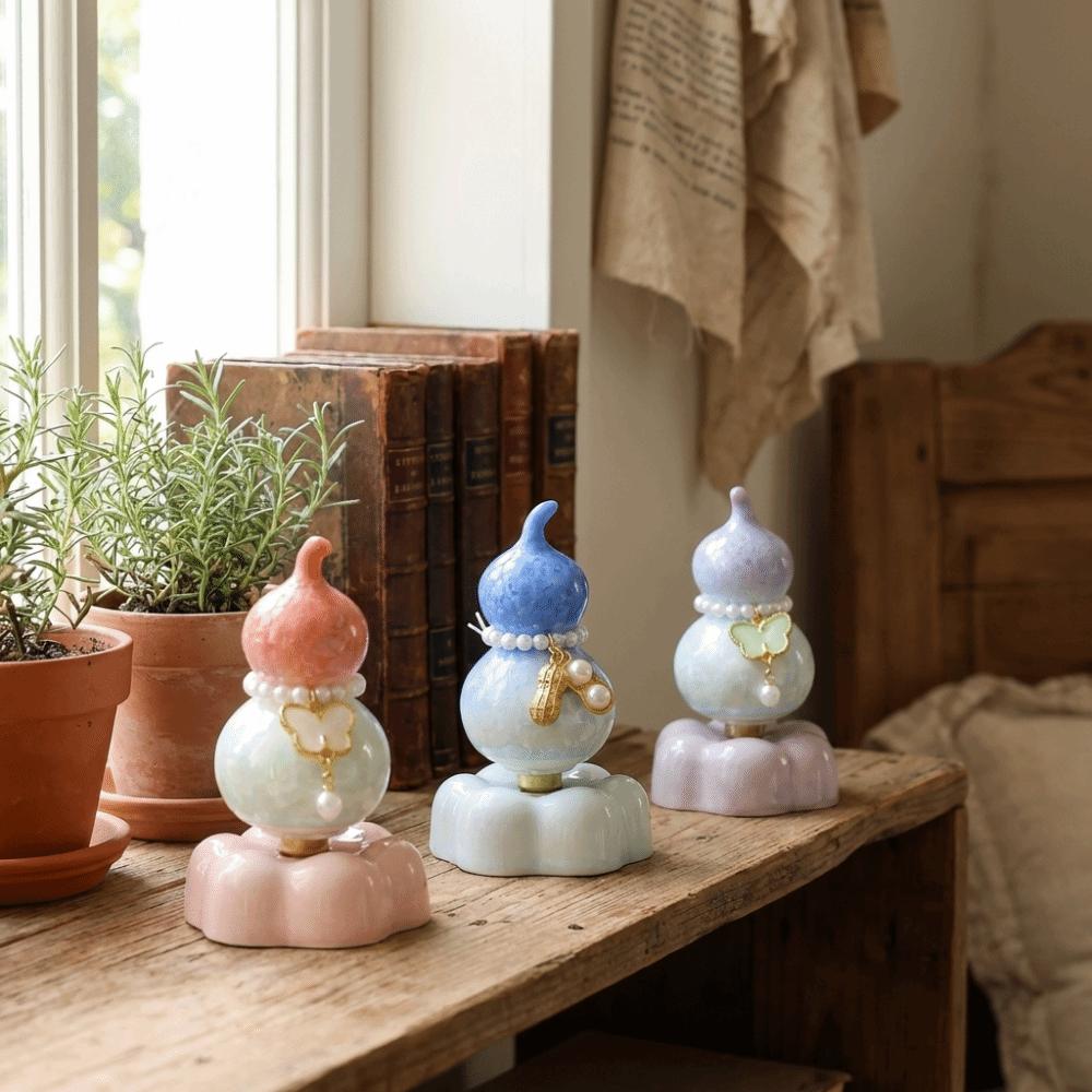 360° Rotation Ceramic Calabash Statue Multicolored Lucky Gourd Statue Exquisite Ceramic Figurine Table Decoration