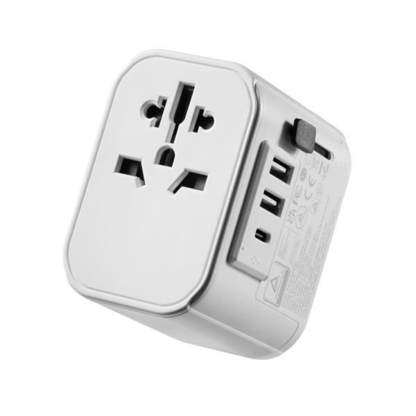 Adaptateur de voyage universel - EWENT - EW1475 - 2 ports USB-A - 1 port USB-C - Blanc
